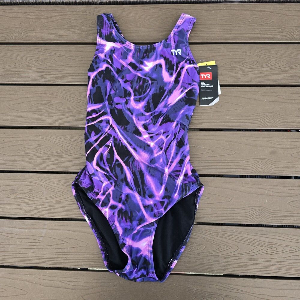 TYR Women's Durafast Purple Electro Maxfit One piece Swimsuit Sz 32 NEW